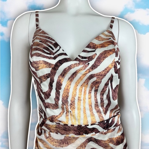 DRESS THE POPULATION Briella Zebra Print Mini Dress Cocktail Party Jungle Safari - Picture 4 of 15